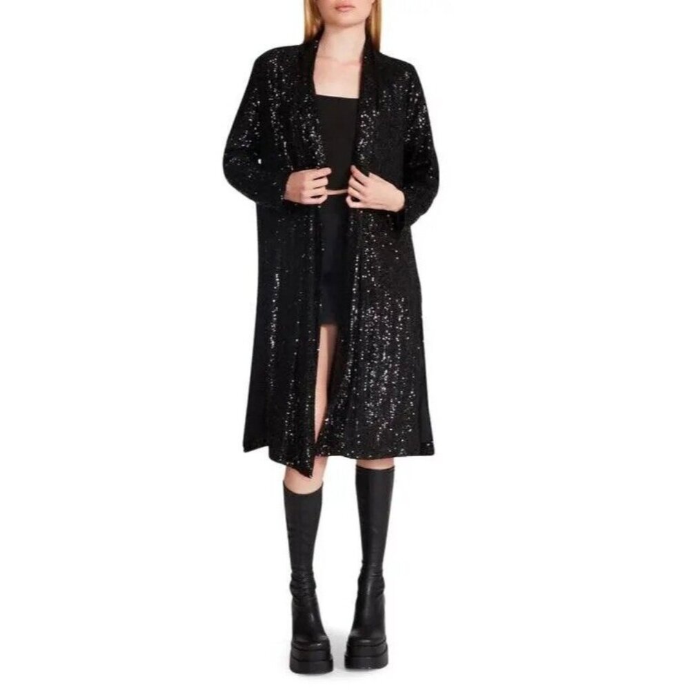 Bb Dakota by STEVE MADDEN Womens Jacket Black Showstopper Sequin Duster Size XS